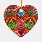 死んだ砂糖のスカルのピンクの迷彩柄のメキシコ日 セラミックオーナメント (正面)