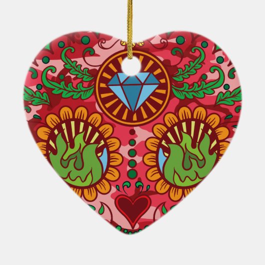 死んだ砂糖のスカルのピンクの迷彩柄のメキシコ日 セラミックオーナメント (裏面)