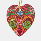 死んだ砂糖のスカルのピンクの迷彩柄のメキシコ日 セラミックオーナメント (左)