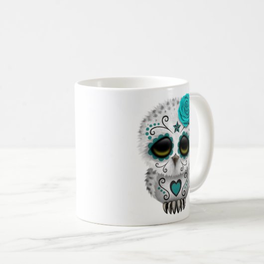 死んだ砂糖のスカルのフクロウのかわいいティール（緑がかった色）日 コーヒーマグカップ (正面右)