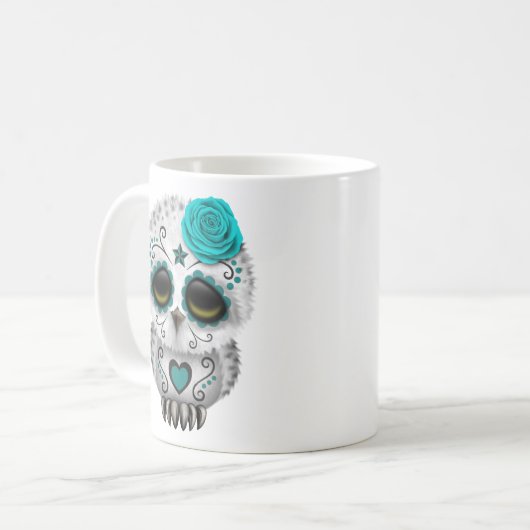 死んだ砂糖のスカルのフクロウのかわいいティール（緑がかった色）日 コーヒーマグカップ (正面左)