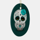 死んだ砂糖のスカルのフクロウのかわいいティール（緑がかった色）日 セラミックオーナメント (右)