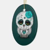 死んだ砂糖のスカルのフクロウのかわいいティール（緑がかった色）日 セラミックオーナメント (左)