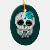 死んだ砂糖のスカルのフクロウのかわいいティール（緑がかった色）日 セラミックオーナメント (裏面)