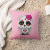 死んだ砂糖のスカルのフクロウのかわいいピンク日 クッション (ブランケット)