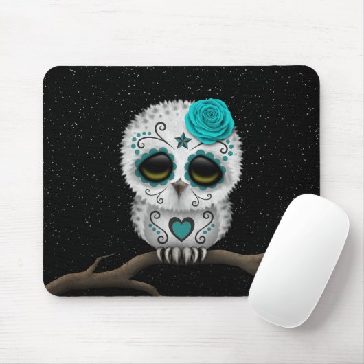 死んだ砂糖のスカルのフクロウの星のかわいいティール（緑がかった色）日 マウスパッド (マウス)