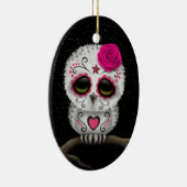 死んだ砂糖のスカルのフクロウの星のかわいいピンク日 セラミックオーナメント (右)
