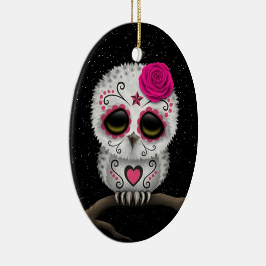 死んだ砂糖のスカルのフクロウの星のかわいいピンク日 セラミックオーナメント (右)