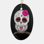 死んだ砂糖のスカルのフクロウの星のかわいいピンク日 セラミックオーナメント (左)