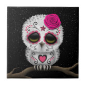 死んだ砂糖のスカルのフクロウの星のかわいいピンク日 タイル (正面)