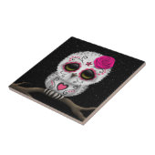 死んだ砂糖のスカルのフクロウの星のかわいいピンク日 タイル (側面)