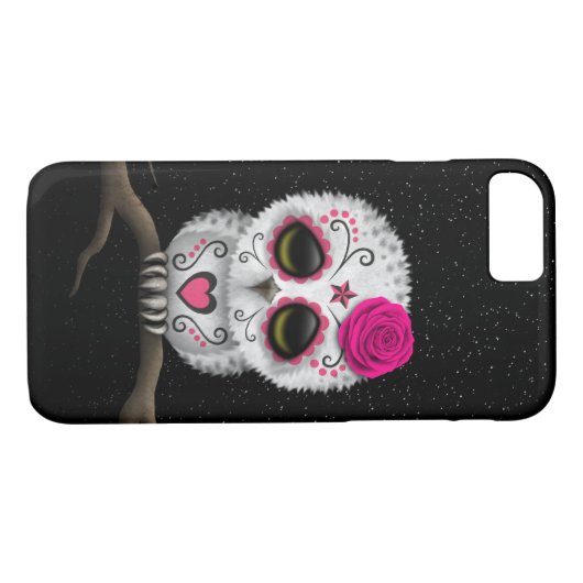 死んだ砂糖のスカルのフクロウの星のかわいいピンク日 Case-Mate iPhoneケース (裏面(横))