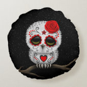 死んだ砂糖のスカルのフクロウの星のかわいく赤い日 ラウンドクッション (裏面)