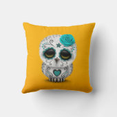 死んだ砂糖のスカルのフクロウの黄色のかわいいティール(緑がかった色)日 クッション (裏面)