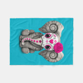 死んだ砂糖のスカルのベビー象のピンク日 フリースブランケット (正面(横))