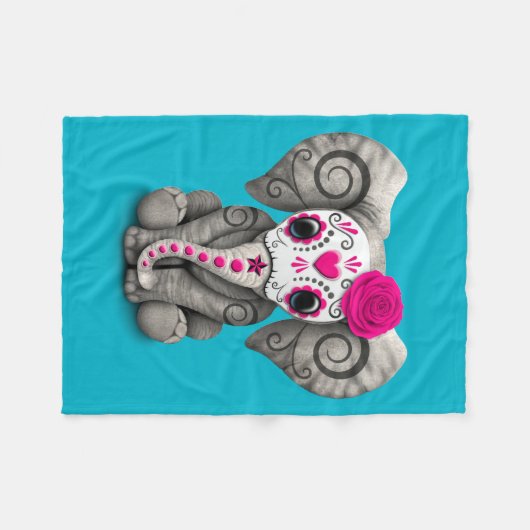 死んだ砂糖のスカルのベビー象のピンク日 フリースブランケット (正面(横))