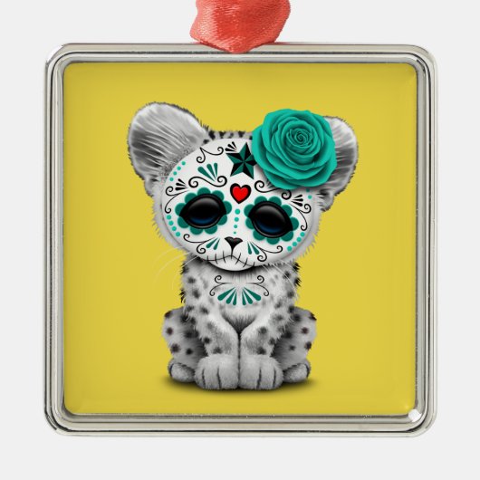 死んだ砂糖のスカルのユキヒョウカブスの青い日 メタルオーナメント (正面)