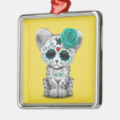 死んだ砂糖のスカルのユキヒョウカブスの青い日 メタルオーナメント (左)