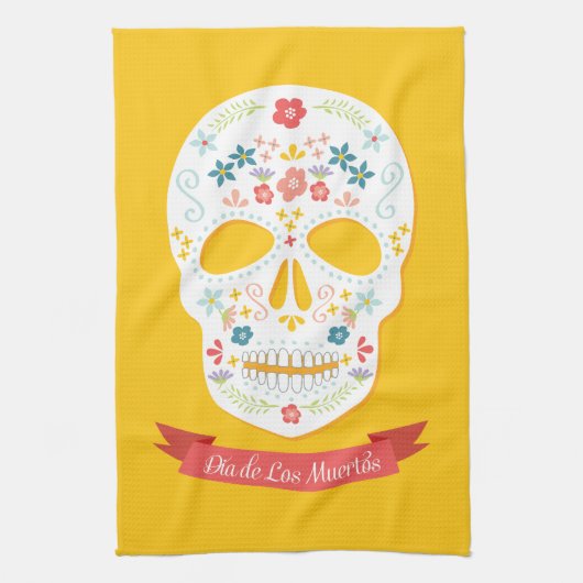 死んだ砂糖のスカルの台所タオルの日-黄色 キッチンタオル (縦)