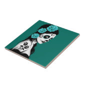 死んだ砂糖のスカルの女の子のティール(緑がかった色)の青い日 タイル (側面)