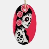 死んだ砂糖のスカルの女の子の日-ピンク セラミックオーナメント (右)