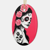 死んだ砂糖のスカルの女の子の日-ピンク セラミックオーナメント (左)