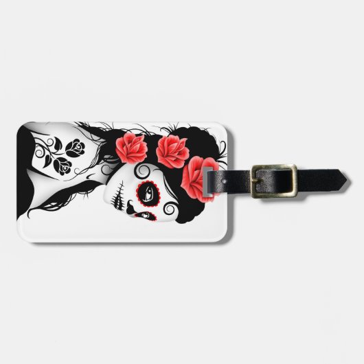 死んだ砂糖のスカルの女の子の日-白 ラゲッジタグ (正面横)