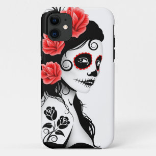死んだ砂糖のスカルの女の子の日-白 iPhone 11 ケース