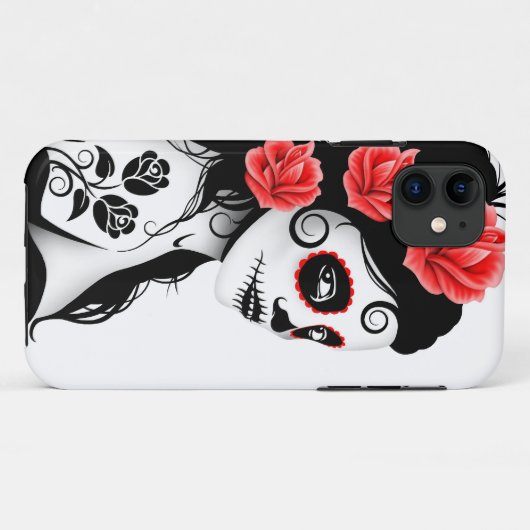 死んだ砂糖のスカルの女の子の日-白 Case-Mate iPhoneケース (裏面(横))