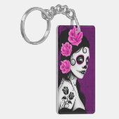 死んだ砂糖のスカルの女の子の日-紫色 キーホルダー (正面左)