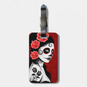 死んだ砂糖のスカルの女の子の日-赤 ラゲッジタグ (裏面縦)