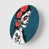 死んだ砂糖のスカルの女の子の日-青 ラウンド壁時計 (傾斜)