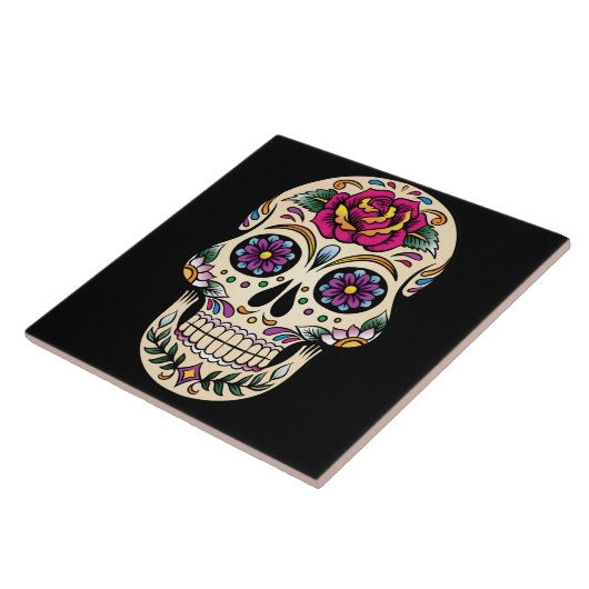 死んだ砂糖のスカルの日はとの上がりました タイル (側面)