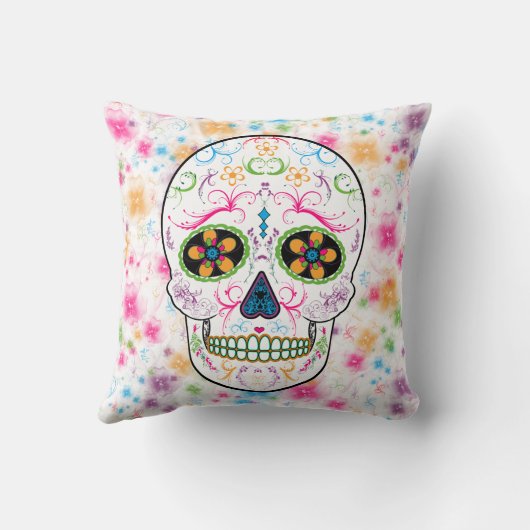 死んだ砂糖のスカルの日-明るく数々のな色 クッション (裏面)