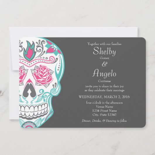 死んだ砂糖のスカルの結婚式招待状の日 招待状 (正面)