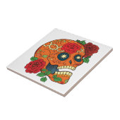 死んだ砂糖のスカルの赤いバラのオレンジ入れ墨日 タイル (側面)