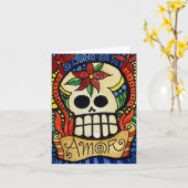 死んだ砂糖のスカルのAmor日 カード (黄色い花)