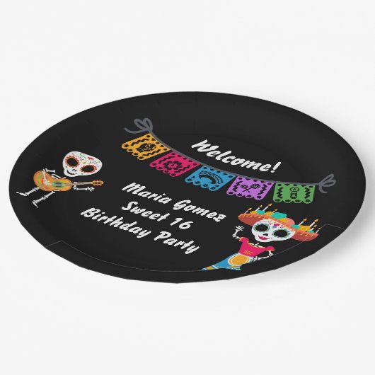 死んだ砂糖のスカル骨格の日 ペーパープレート (アングル)