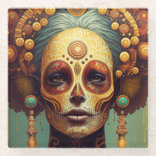 死んだ砂糖のスカル ガラスコースター (正面)