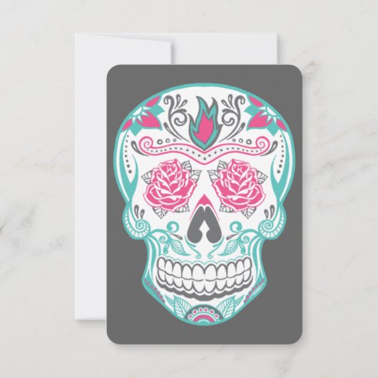 死んだ砂糖のスカルRSVPの日は梳きます3.5"をx 5" 出欠カード (裏面)