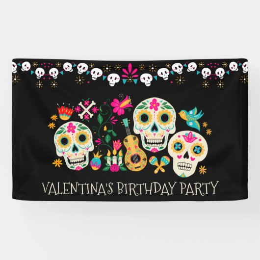 死んだ砂糖の日のスカルパーソナライズされた旗 横断幕 (横)