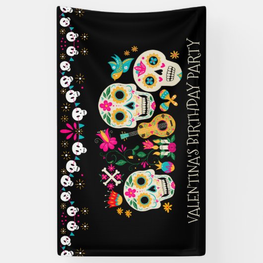 死んだ砂糖の日のスカルパーソナライズされた旗 横断幕 (縦)