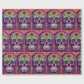 死んだ砂糖の日スカルカラフルフローラ ラッピングペーパー (フラット)