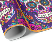 死んだ砂糖の日スカルカラフルフローラ ラッピングペーパー (ロールコーナー)