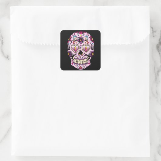 死んだ砂糖の日スカルピンクステッカー スクエアシール (バッグ)