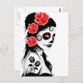死んだ砂糖の日スカル女の子 – 白 ポストカード (正面/裏面)