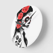 死んだ砂糖の日スカル女の子 – 白 ラウンド壁時計 (傾斜)