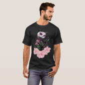 死んだ砂糖の日スカル猫ピンクの花プルロ Tシャツ (正面フル)