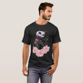 死んだ砂糖の日スカル猫ピンクの花プルロ Tシャツ (正面フル)