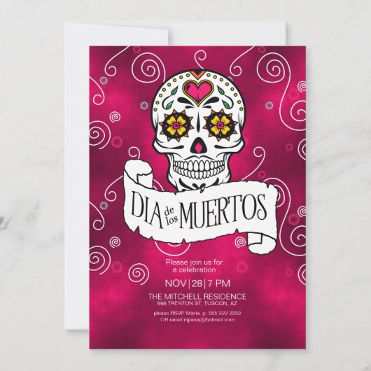 死んだ砂糖の日スカル赤ID725 招待状 (正面)